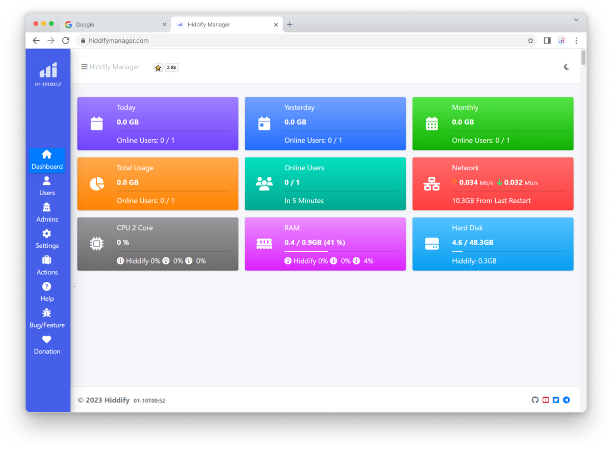 Hiddify Manager dashboard